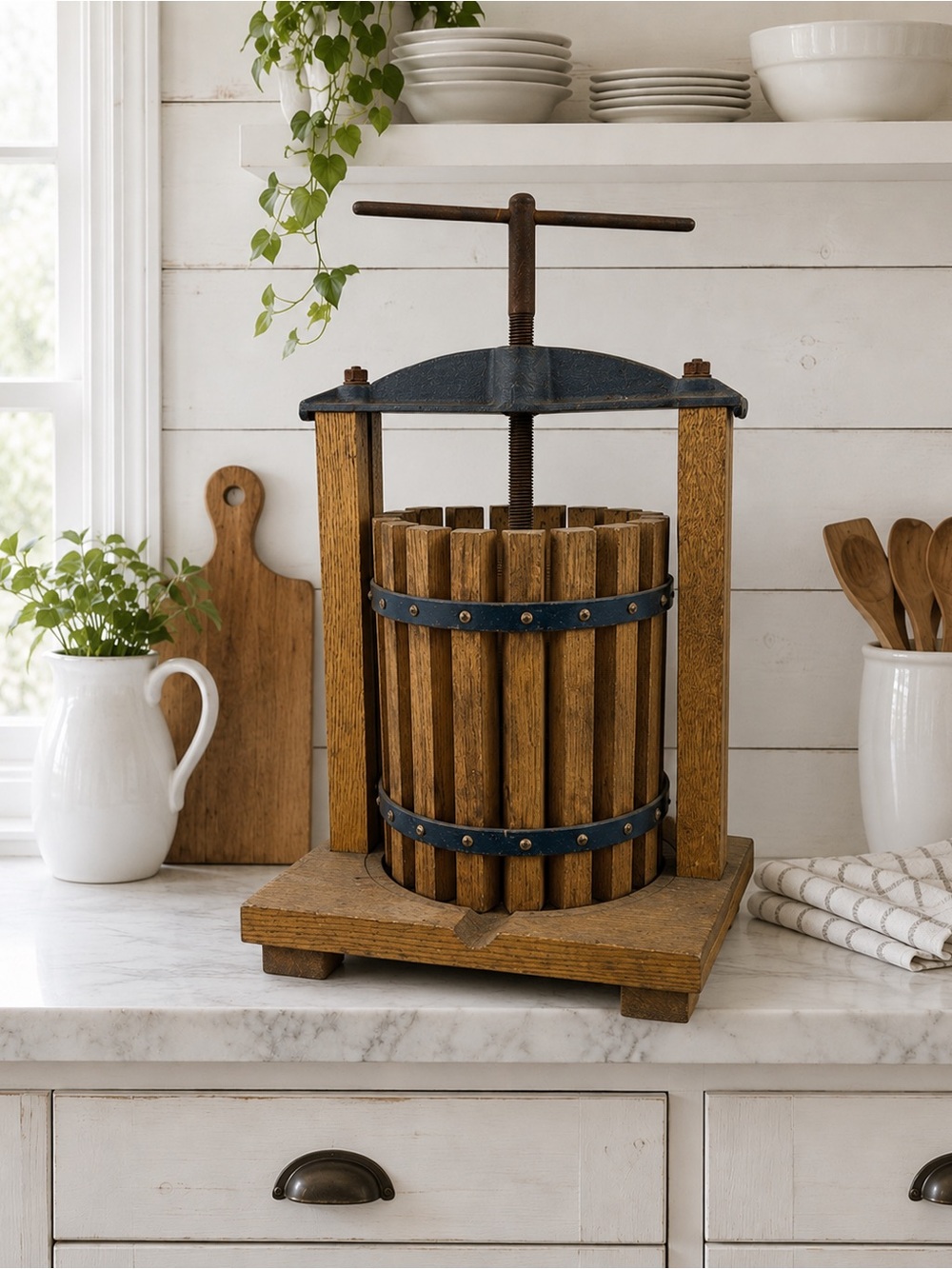 Antique Wood Fruit Wine Press Complete Primitive Farmhouse Cider Press 24”